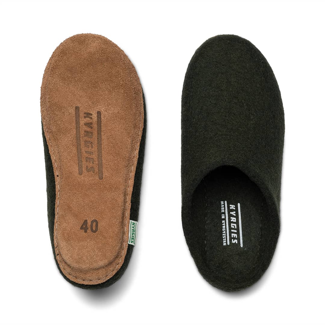 Handmade Wool Felt Slippers with Arch Support and Leather