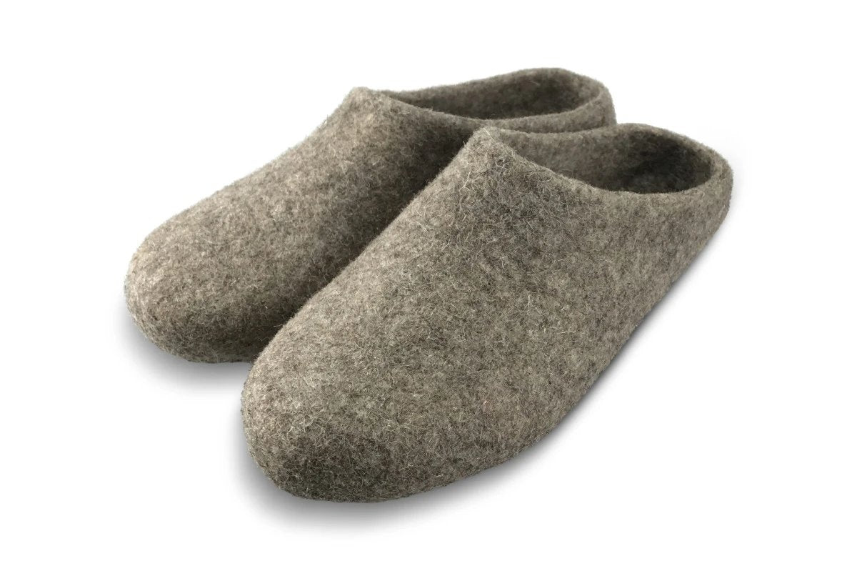 Women's Handmade Wool Felt Slippers with Synthetic Felt Soles - Navy Gray / 10.5 - 11 (41 EU)