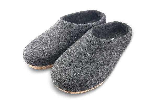 Handmade Wool Felt Slippers with Arch Support and Leather Sole ...