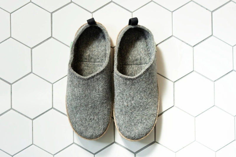 Women's Handmade Wool Felt Slippers with Synthetic Felt Soles - Navy –  Kyrgies