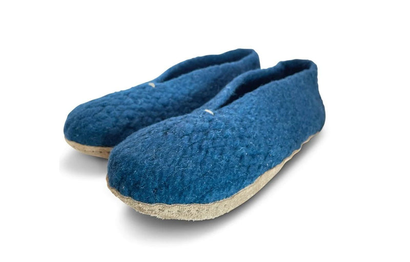Women's Handmade Wool Felt Slippers with Synthetic Felt Soles - Navy –  Kyrgies